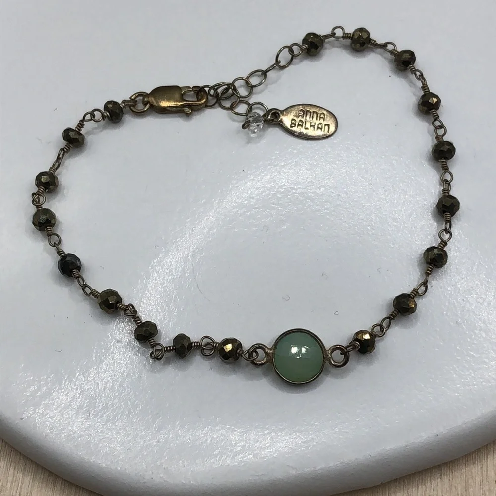 Anna Balkan artisan designer gold over sterling silver green gemstone bracelet